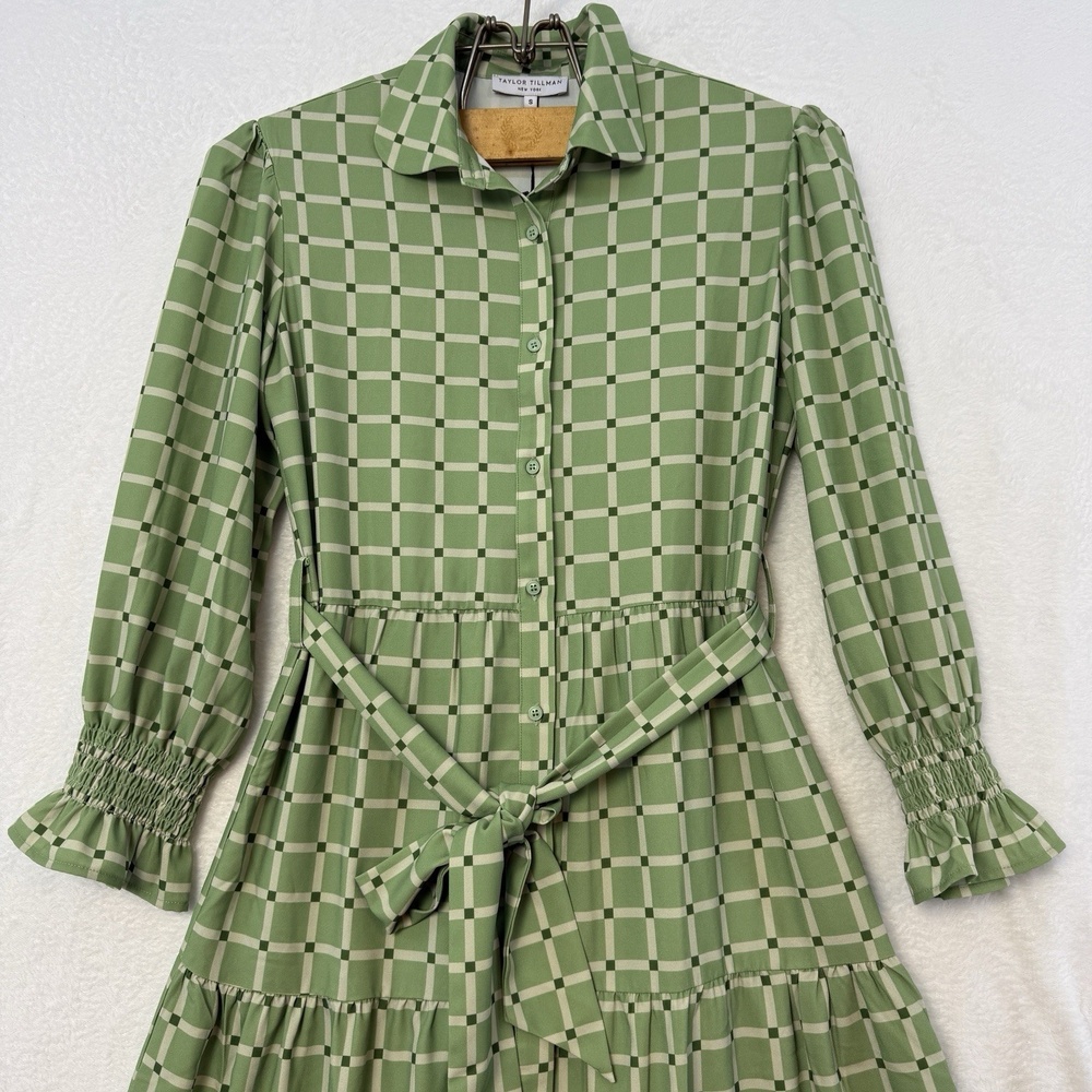NWT Taylor Tillman Alice Midi Dress Green Tile Small Academia Preppy Chic Modest